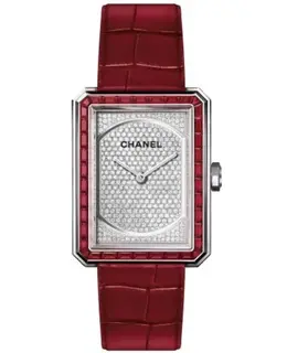 Chanel Boy-Friend Diamond Dial Red Leather Strap Women's Watch h5086