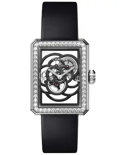 Chanel Premiere Skeleton Dial Black Satin Strap Women's Watch h5251