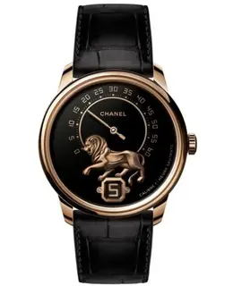 Chanel Monsieur Limited Edition Black Dial Rose Gold Black Leather Strap Men's Watch h5488