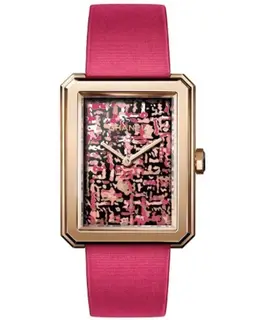Chanel Boy-Friend Limited Edition Pink Dial Pink Satin Strap Women's Watch h6129