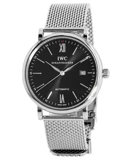 IWC Portofino Automatic Black Dial Steel Mesh Band Men's Watch IW356506