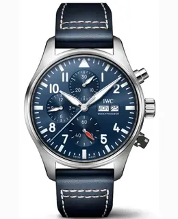 IWC Brand New Authentic Pilot's Chronograph Blue Dial Leather Strap Men's Watch IW378003