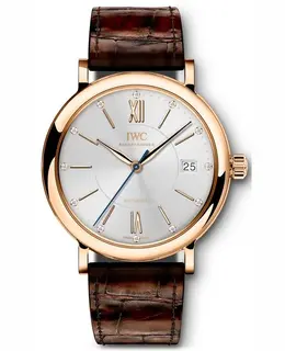 IWC Portofino Automatic 37 Silver Diamond Dial Brown Leather Strap Women's Watch - Model IW458116