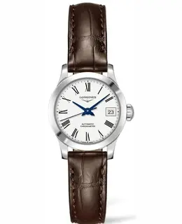 Longines Record White Dial Brown Leather Strap Women's Watch l2.320.4.11.2