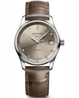 Longines Master Automatic Beige Diamond Dial Leather Strap Women's Watch L2.357.4.07.2