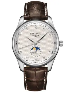 Longines Master Collection Men's Automatic Watch L2.919.477.3 Silver Diamond Dial, Brown Leather Strap