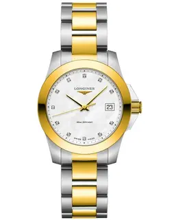 Longines Conquest Women's Watch, Mother of Pearl Diamond Dial in Yellow Gold PVD and Stainless Steel L3.377.3.87.7