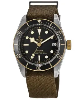 Authentic Tudor Black Bay 41 M79733N-00ёт - Steel & Gold Tone with Brown Fabric Strap Men's Watch