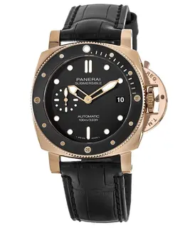 Panerai Submersible 42MM 18kt Rose Gold Case Leather Strap Men's Watch pam00974