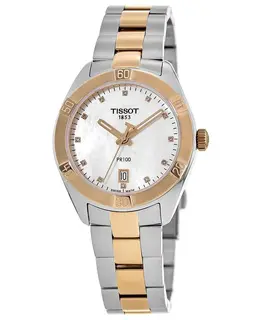 Tissot PR100 Mother of Pearl Diamond Dial, Two-Tone Rose Gold Stainless Steel Women's Watch (Model: t101.910.22.116.00)