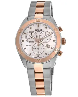 Tissot PR100 Chronograph Mother of Pearl Diamond Dial Two Tone Stainless Steel Women's Watch T101.917.22.116.00