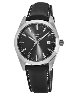 Tissot Gentleman Black Dial with Leather Strap Watch - Model t127.410.16.051.00