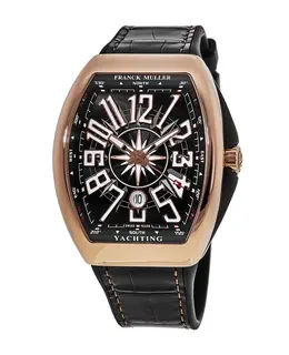 Franck Muller Vanguard Yachting Watch - Model V45SCDTYACHTING5N, 18kt Rose Gold Case with Black Dial and Leather Strap