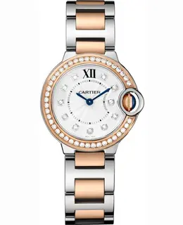 Women's Cartier Ballon Bleu W3BB0025: Elegant Rose Gold & Stainless Steel Watch with Diamond Bezel and Blue Dial