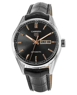 Tag Heuer Carrera Calibre 5 Day-Date Black Dial Leather Strap Men's Watch wbn2013.fc6503
