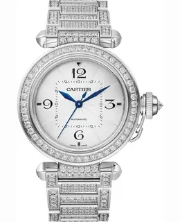 New Cartier Pasha Watch with Diamonds - White Gold Case | WJPA0014