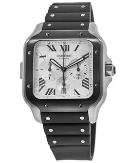 Cartier Santos De WSSA0017 - Automatic Chronograph Men's Watch with Black Dial & Alligator Strap