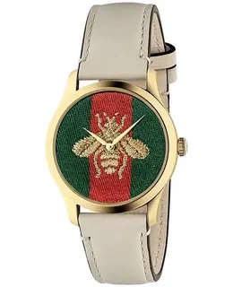 Gucci G-Timeless Green and Red Dial Off White Leather Women's Watch ya1264128