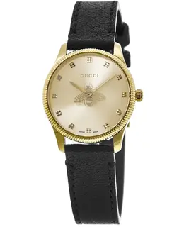 Gucci G-Timeless Black Dial Black Leather Women's Watch ya1265023