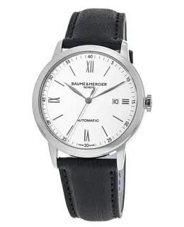 Baume & Mercier Classima Automatic White Dial Black Leather Strap Men's Watch 10332