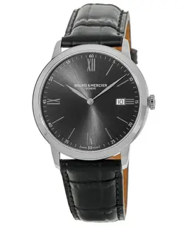 Baume & Mercier Classima Quartz Grey Dial Black Leather Strap Men's Watch 10416 m0a10416