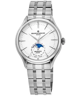 Baume & Mercier Clifton Automatic White Moonphase Dial Steel Men's Watch 10552
