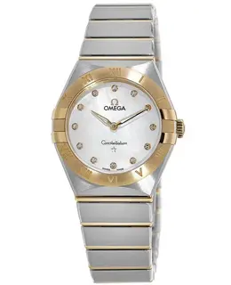 Omega Constellation Manhattan Quartz 28mm Mother of Pearl Dial Diamond Yellow Gold and Stainless Steel Women's Watch 131.20.28.60.55.002 131.20.28.60.