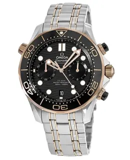 Omega Seamaster 300 Master Co-Axial Chronometer Chronograph Black Dial Steel & Sedna Gold Men's Watch 210.20.44.51.01.001