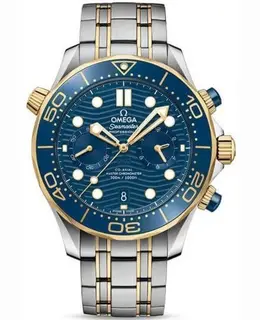 Omega Seamaster 300 Master Co-Axial Chronometer Chronograph Blue Dial Stainless Steel Yellow Gold Men's Watch Ref. 210.20.44.51.03.001