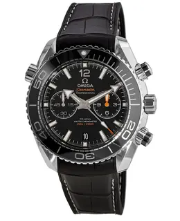 Omega Seamaster Planet Ocean 600M Chronograph 45.5mm Black Dial Leather Strap Men's Watch 215.33.46.51.01.001