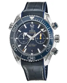 Omega Seamaster Planet Ocean 600M Chronograph 45.5mm Blue Dial Leather Strap Men's Watch 215.33.46.51.03.001