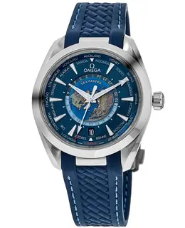 Omega Seamaster Aqua Terra 150M Automatic Worldtimer Blue Dial Rubber Strap Men's Watch 220.12.43.22.03.001