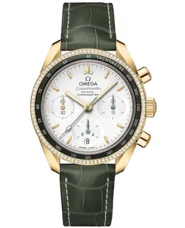 Omega Speedmaster Co-Axial Chronometer Chronograph 38mm Silver Dial Diamond Yellow Gold Women's Watch