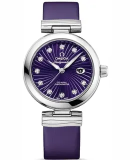 Omega De Ville Ladymatic Purple Diamond Dial Leather Strap Women's Watch 425.32.34.20.60.001
