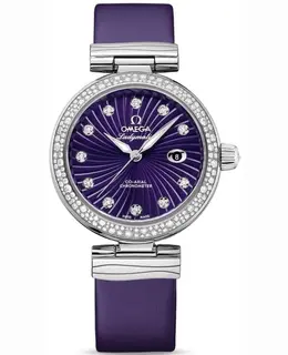 Omega De Ville Ladymatic Purple Dial Diamond Leather Strap Women's Watch 425.37.34.20.60.001