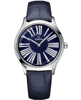 Omega De Ville Tresor Blue Dial Diamond White Gold Leather Strap Women's Watch 428.58.36.60.53.001