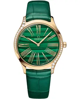 Omega De Ville Tresor Green Dial Yellow Gold Diamond Leather Strap Women's Watch 428.58.36.60.99.001