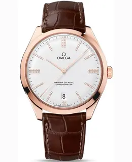Omega De Ville Tresor Master Co-Axial 40mm Silver Diamond Dial Rose Gold Leather Strap Men's Watch 432.53.40.21.52.002