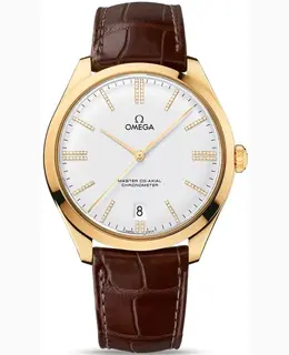 Omega De Ville Tresor Master Co-Axial 40mm Silver Diamond Dial Yellow Gold Leather Strap Men's Watch 432.53.40.21.52.003