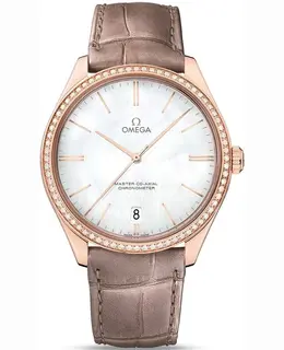 Omega De Ville Tresor Master Mother of Pearl Dial Diamond Leather Strap Men's Watch 432.58.40.21.05.003