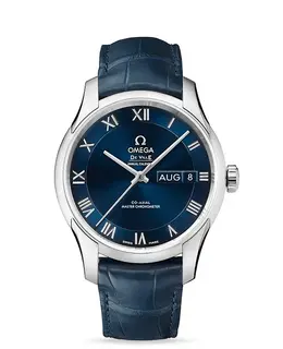 Omega De Ville Annual Calendar Hour Vision Blue Dial Blue Leather Men's Watch 433.13.41.22.03.001