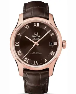 Omega De Ville Hour Vision Brown Dial Rose Gold Leather Strap Men's Watch 433.53.41.21.13.001