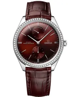 Omega De Ville Tresor Burgundy Dial Diamond Leather Strap Men's Watch 435.18.40.22.11.001