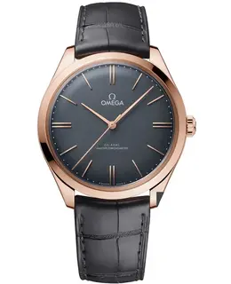 Omega De Ville Chronometer Grey Dial 18K Sednaâ¢ Gold Grey Leather Strap Men's Watch 435.53.40.21.06.001