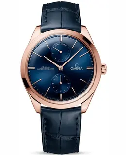 Omega De Ville Tresor Blue Dial 18K Rose Gold Leather Strap Men's Watch 435.53.40.22.03.001