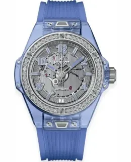 Hublot Big Bang One Click Limited Edition Skeleton Dial Diamond Blue Rubber Strap Women's Watch 465.jl.4802.rt.1204