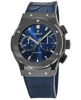 Hublot Classic Fusion Chronograph Ceramic Blue Dial Leather Strap Men's Watch 521.cm.7170.lr