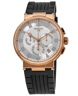 Breguet Marine Chronograph 42.3mm Silver Dial Rubber Strap Men's Watch 5527br/12/5wv