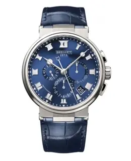Breguet Marine Chronograph 42.3mm Blue Dial Leather Strap Men's Watch 5527ti/y1/9wv