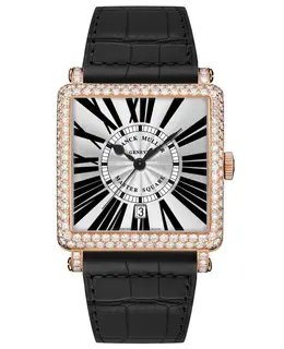 Franck Muller Men's Collection Master Square White Dial Diamond Leather Strap Watch Model 6000H SC D 5N